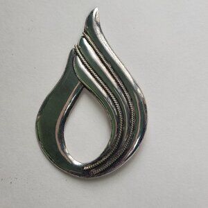 Vintage Modernist Statement Sterling Silver 925 Large Teardrop Brooch